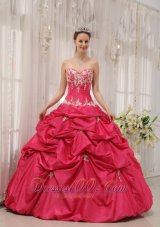 Puffy Formal Coral Red Quinceanera Dress Sweetheart Taffeta Appliques ...