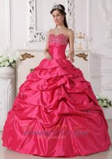 Puffy Discount Hot Pink Quinceanera Dress Sweetheart Taffeta Beading Ball Gown