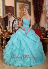 Puffy Popular Apple Green Quinceanera Dress Sweetheart Organza Appliques and Ruch Ball Gown