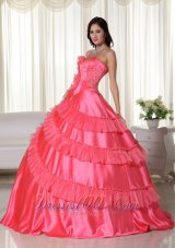 Puffy Coral Ball Gown Strapless Floor-length Taffeta Embroidery Quinceanera Dress