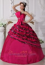 2013 Wonderful Hot Pink Quinceanera Dress Strapless Zebra Beading Ball Gown