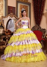 2013 Inexpensive Multi-color Quinceanera Dress Sweetheart Organza Beading and Ruffles Ball Gown