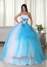 2013 Aqua Ball Gown Strapless Floor-length Tulle Beading Quinceanera Dress