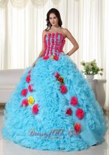 2013 Aqua Ball Gown Strapless Floor-length Organza Beading Quinceanera Dress