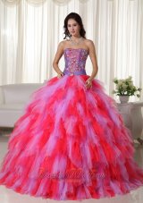 2013 Multi-color Ball Gown Strapless Floor-length Tulle Appliques Quinceanera Dress