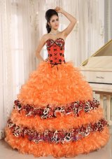 2013 Orange Ruffles Appliques Sweetheart Quinceanera Dress Leopard For 2013 In Honaunau City Hawaii