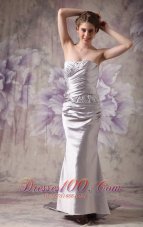 Best Informal Silver Column Strapless Evening Dress Taffeta Beading Brush Train