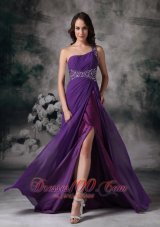 Best Purple Empire One Shoulder Prom / Evening Dress Chiffon Beading