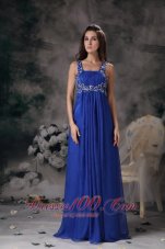 Best Royal Blue Straps Prom Dress Chiffon Beading Floor-length
