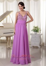 Best Chiffon Spaghetti Straps Pretty Lavender Evening Party Dress Appliques With Beading
