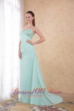 Best Apple Green Column / Sheath Sweetheart Brush Train Chiffon Beading and Appliques Prom / Evening Dress