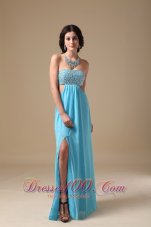 Best Aqua Empire Strapless Floor-length Chiffon Beading Prom Dress