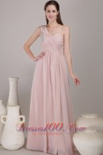 Best Baby Pink Empire One Shoulder Floor-length Chiffon Beading Prom Dress