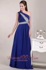 Best Blue Empire One Shoulder Floor-length Chiffon Sequins Prom / Evening Dress