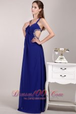 Best Blue Empire Straps Floor-length Chiffon Beading Prom / Evening Dress