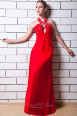 Best Red Empire Halter Prom Dress Chiffon Rhinestone Floor-length