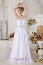 Best Unique White Halter Top Chiffon Prom Dress with Beading