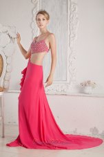 Best Hot Pink Prom Dress Empire Beading Straps Court Train Chiffon