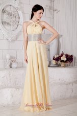 Best Light Yellow Straps Chiffon Prom / Evening Dress With Silver Belt