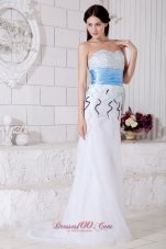 Best Elegant White Sweetheart Prom / Evening Dress with Muti-Color Beading and Light Blue Belt
