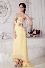 Best 2013 Light Yellow High-low Chiffon Prom / Evening Dress with Beading