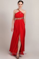 Best Red Empire One Shoulder Ankle-length Chiffon Rhinestone Prom Dress