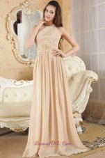 Best Champagne Empire Halter Prom Dress Chiffon Ruch Brush Train