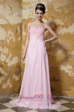 Best Light Pink Empire Sweetheart Brush Train Chiffon Beading Prom Dress