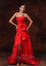 On Sale High Slit Column Strapless Celebrity Brush / Sweep Train Ruched 2013 Prom Dress