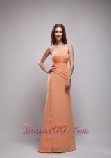 On Sale Orange Column Strapless Floor-length Chiffon Ruch Bridesmaid Dress