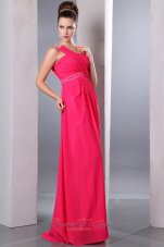 On Sale Hot Pink Empire One Shoulder Beading Prom Dress Floor-length Chiffon