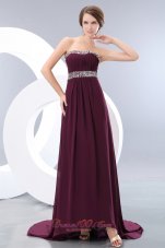 On Sale Beautiful Dark Purple Prom / Evening Dress Strapless Brush Train Chiffon Beading Empire