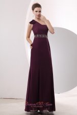 On Sale Gorgeous Burgundy Empire One Shoulder Beading Mother Of The Bride Dress Floor-length Chiffon