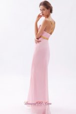 On Sale Baby Pink Column / Sheath Straps Prom Dress Chiffon Sequins Floor-length