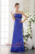 On Sale Blue Column / Sheath One Shoulder Floor-length Satin Beading Prom / Evening Dress