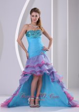 2013 Multi-color High-low Prom Dress Mermaid Beading and Ruch Organza In Summer