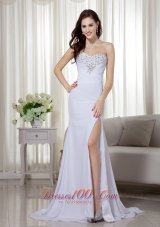 2013 White Column Sweetheart Brush Train Chiffon Beading and Ruch Prom / Celebrity Dress