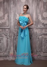 2013 Aqua Blue Empire Strapless Brush Train Chiffon Bowknot Prom / Evening Dress