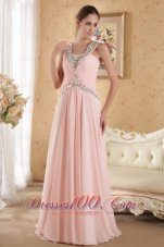 2013 Baby Pink Column / Sheath Straps Court Train Chiffon Beading and Ruch Prom / Evening Dress