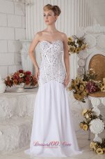 2013 White Mermaid Sweetheart Prom Dress Chiffon Beading Brush Train