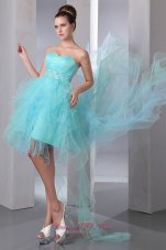 2013 Aqua Blue A-line Sweetheart Prom Dress Asymmetrical Organza Beading