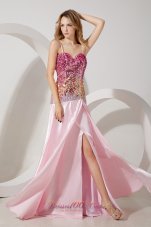 2013 Baby Pink Empire Straps Prom / Evening Dress Brush Train Taffeta and Sequin