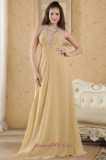 2013 Gold Empire Scoop Prom Dress Chiffon Beading Floor-length