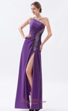 2013 Purple Column / Sheath One Shoulder Prom Dress Chiffon Beading Floor-length