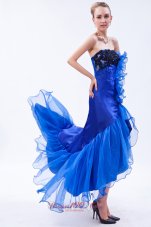 2013 Royal Blue Mermaid Strapless High-low Prom Dress Organza Appliques