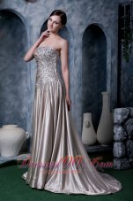 2013 Custom Made Grey Empire Evening Dress Strapless Silk Like Satin Beading Brush Train