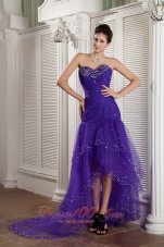 2013 Custom Made Purple Mermaid Sweetheart High-low Prom Dress Tulle Beading