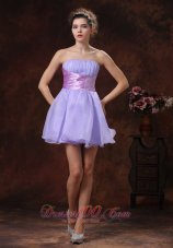 Lace-up Mini-length Lilac Beaded Decorate Prom Dress With Strapless Neckline