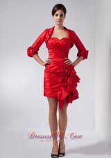 Red Column Mother Of The Bride Dress Sweetheart Hand Made Flowers Mini-length Taffeta