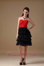 Cute Black and Red A-line Sweetheart Short Prom Dress Chiffon and Taffeta Beading Knee-length